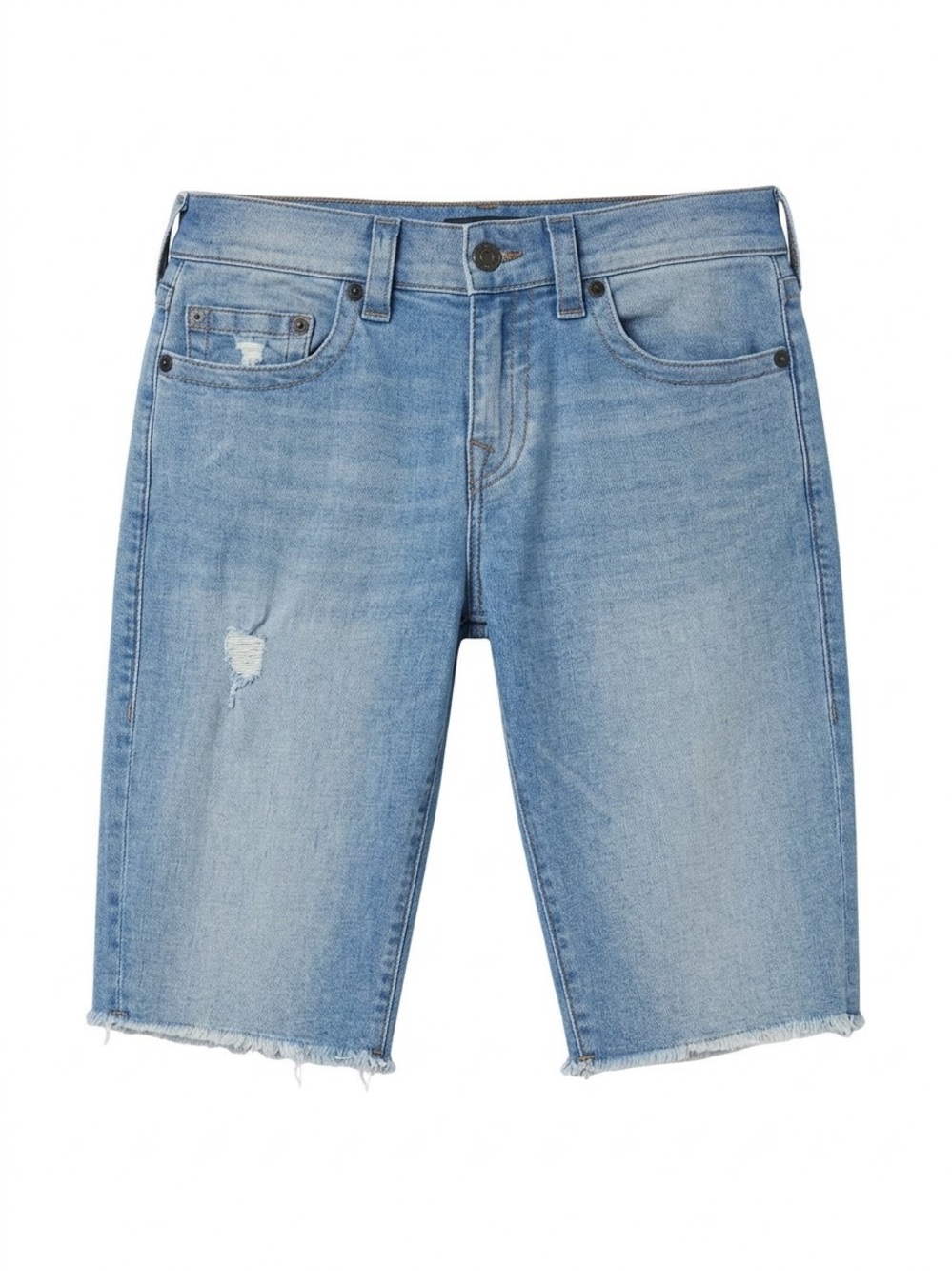 True Religion Ricky No Flap Light Wash Denim Shorts Frayed Hem Men’s Size 32